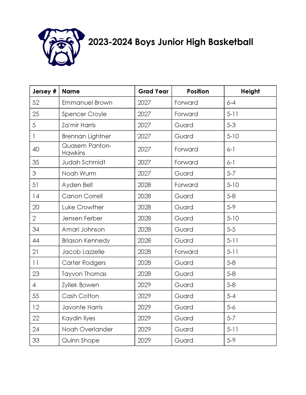 2023-2024 Boys JH Basketball